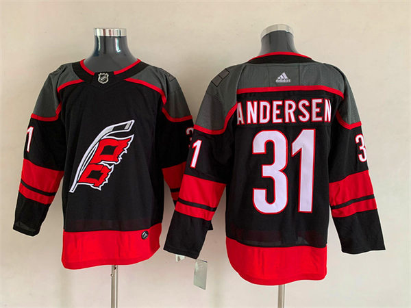 Mens Carolina Hurricanes #31 Frederik Andersen Adidas Black Alternate Player Jersey