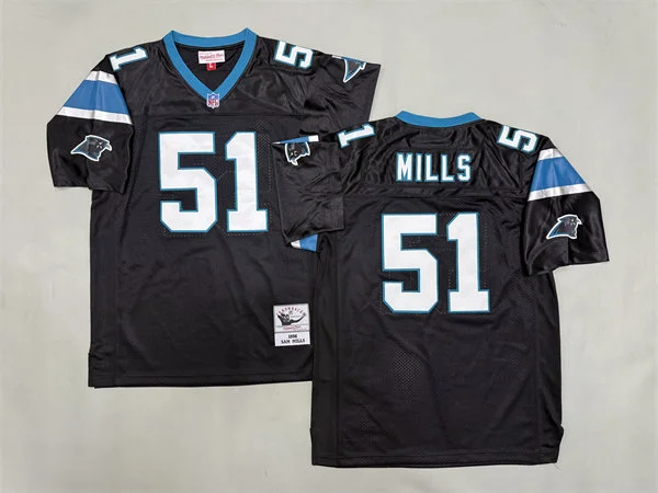 Mens Carolina Panthers #51 Sam Mills Black 1996 Mitchell & Ness Throwback Football Jersey