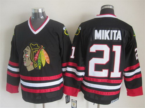 Men's Chicago Blackhawks #21 Stan Mikita Black 1999-2000 CCM Vintage Throwback Jersey