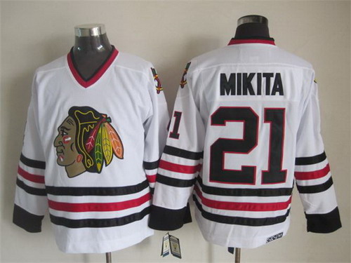 CCM Chicago Blackhawks #21 Stan Mikita White 1975 CCM Vintage Throwback Jersey