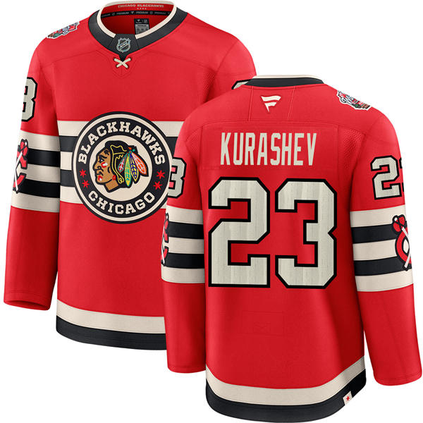 Men's Chicago Blackhawks #23 Philipp Kurashev Fanatics Red 2025 NHL Winter Classic Premium Jersey