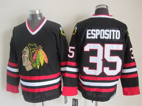 Men's Chicago Blackhawks #35 Tony Esposito Black CCM Vintage Throwback Jersey