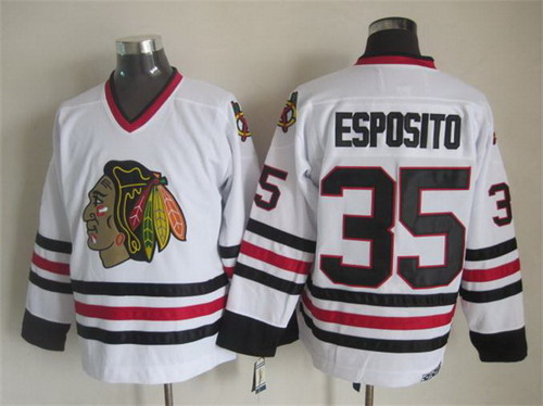 Men's Chicago Blackhawks #35 Tony Esposito White CCM Vintage Throwback Jersey