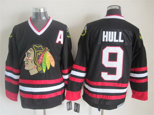 Men's Chicago Blackhawks #9 Bobby Hull Black CCM Vintage Throwback Jersey