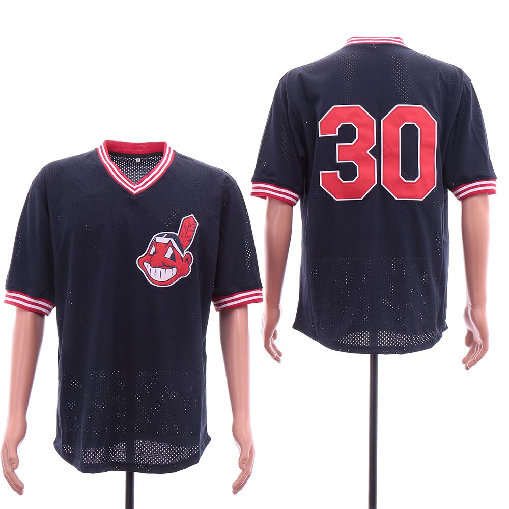 Mens Cleveland Indians #30 Joe Carter Mesh Batting Practice Navy Blue Throwback Jersey