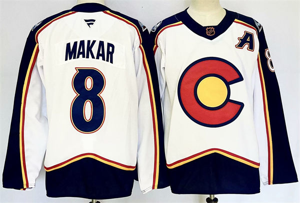 Men's Colorado Avalanche #8 Cale Makar White 2022 Reverse Retro Primegreen Jersey
