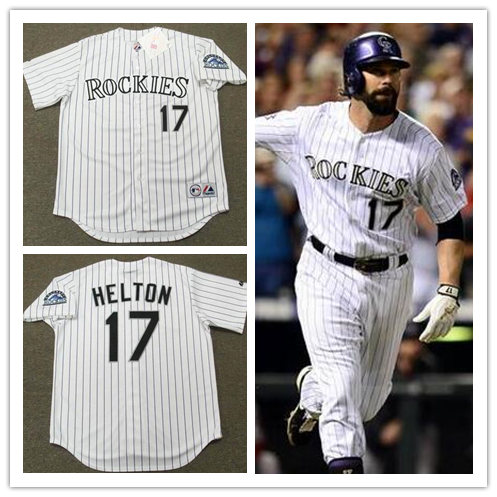 Men's Colorado Rockies #17 TODD HELTON Majestic Throwback VINTAGE 2001 White Home Baseball Jersey