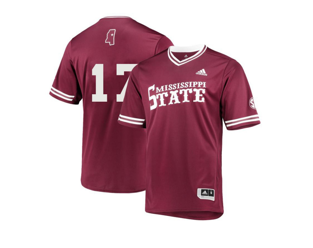 Mens Mississippi State Bulldogs #17 Justin Foscue Maroon Adidas Pullover College Baseball Game Jersey