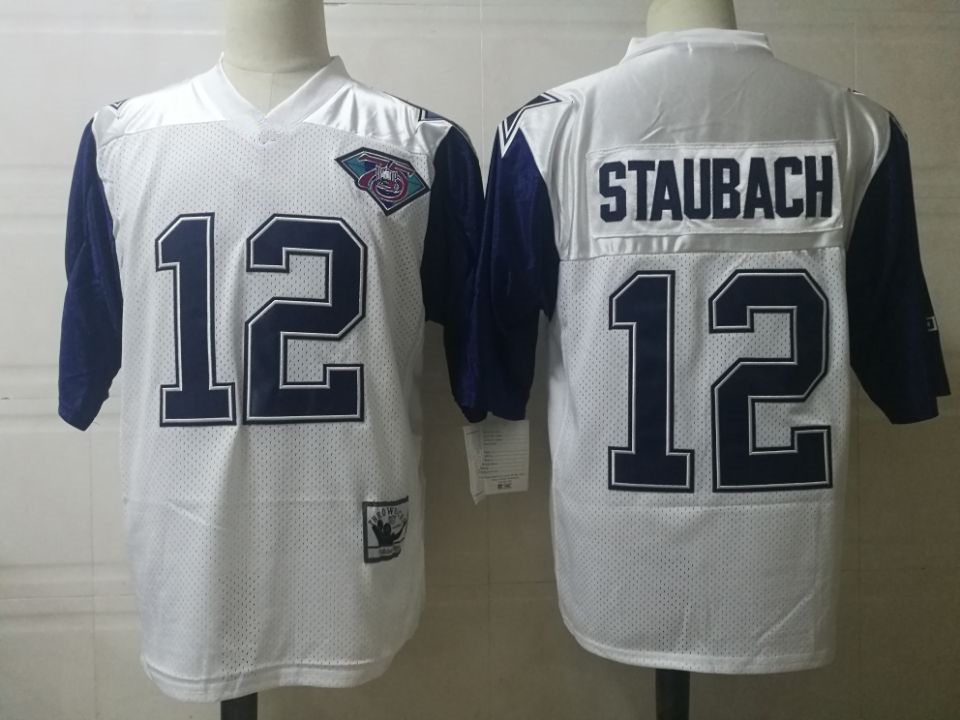 Men's Dallas Cowboys #12 Roger Staubach White Thanksgivings 75TH Throwback Jersey