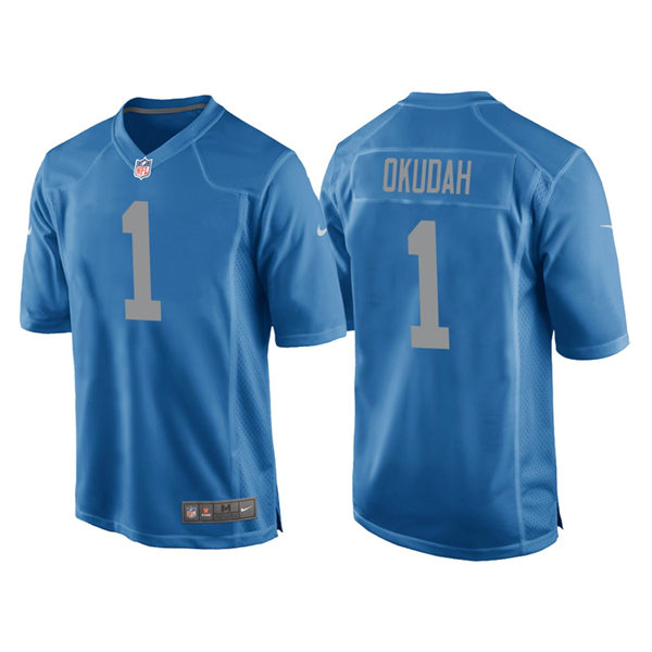 Men's Detroit Lions #1 Jeff Okudah Nike Blue 2017 Throwback Limited Player Jersey