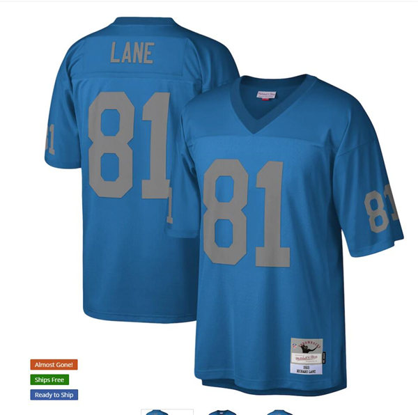 Men's Detroit Lions Retired Player #81 Richard Lane Dick Night Train Lane 1960 Mitchell & Ness Blue Legacy Throwback Football Jersey