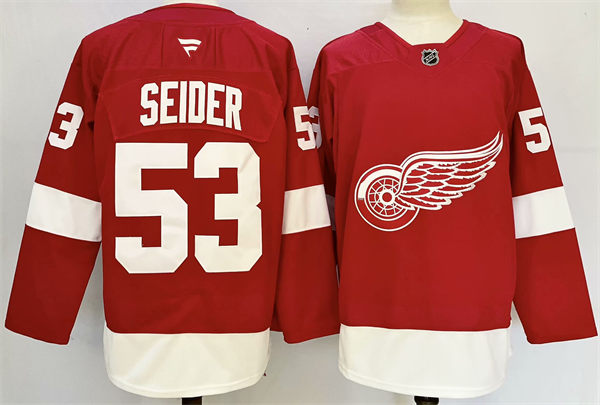 Men's Detroit Red Wings #53 Moritz Seider Fanatics Home Red Jersey