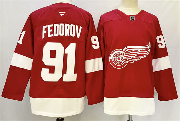 Men's Detroit Red Wings Retired Player #91 Sergei Fedorov Fanatics Home Red Jersey