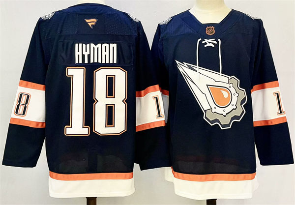 Men's Edmonton Oilers #18 Zach Hyman Navy 2022 Reverse Retro Primegreen Jersey
