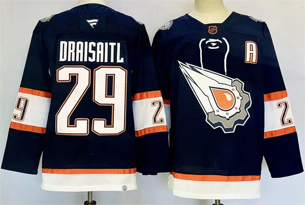 Youth Edmonton Oilers #29 Leon Draisaitl Navy 2022 Reverse Retro Jersey