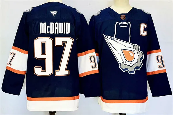 Youth Edmonton Oilers #97 Connor McDavid Navy 2022 Reverse Retro Jersey