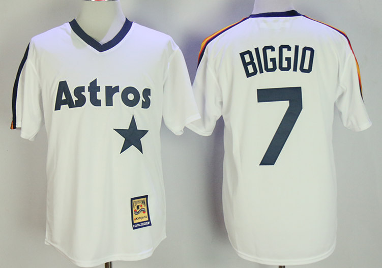 Men's Houston Astros Retired Player #7 Craig Biggio White  Cooperstown Collection Batting Practice Jersey