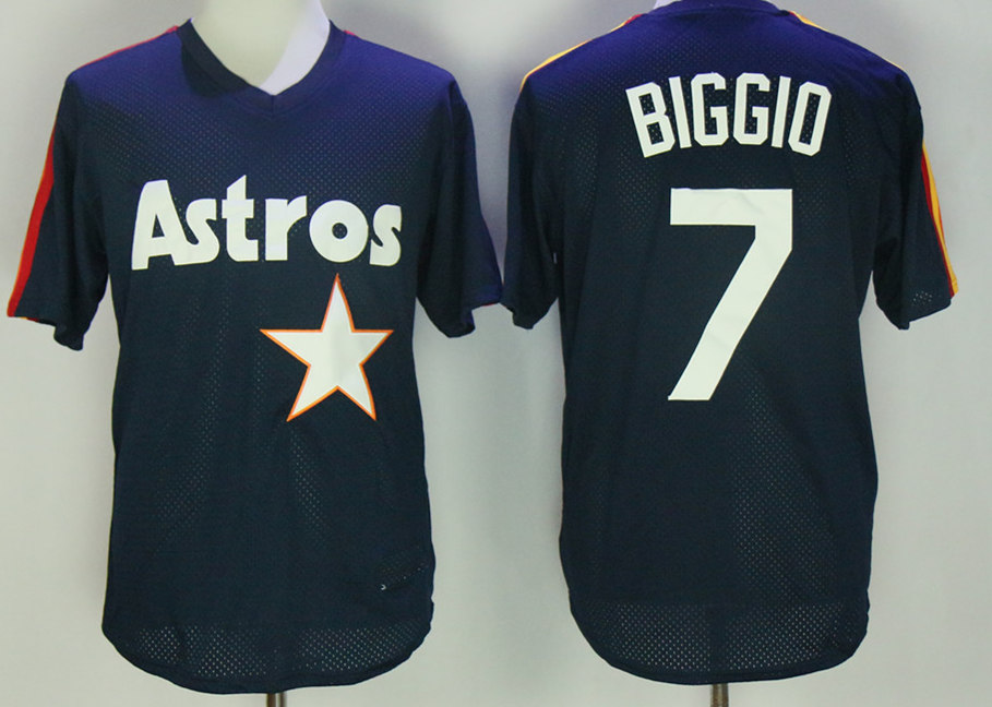 Men's Houston Astros Retired Player #7 Craig Biggio  Navy Mesh Pullover Throwback Jersey