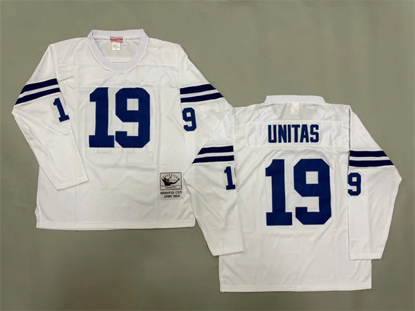 Men's Indianapolis Colts #19 Johnny Unitas White Long-Sleeved Throwback Jersey