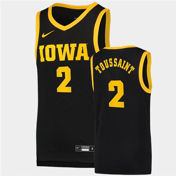 Mens Iowa Hawkeyes #2 Joe Toussaint Nike Black College Basketball Game Jersey