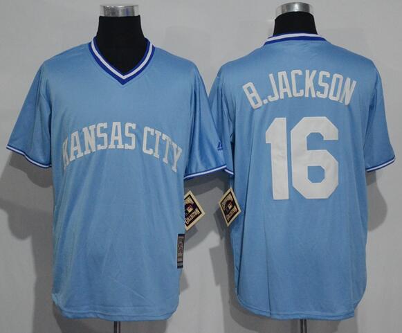 Men's Kansas City Royals Retired Player #16 Bo Jackson Light Blue Pullover Majestic Cool Base Cooperstown Collection Jersey