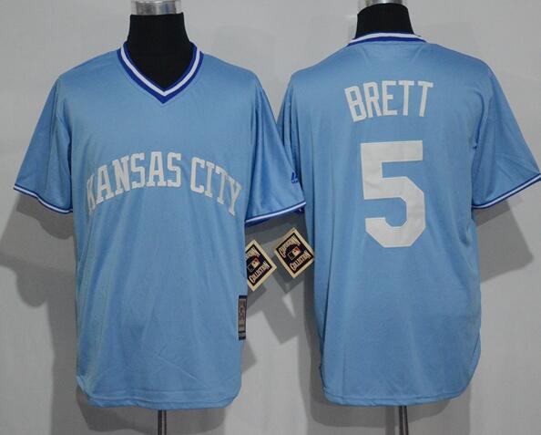 Men's Kansas City Royals Retired Player #5 George Brett Majestic Light Blue Cool Base Cooperstown Collection Jersey