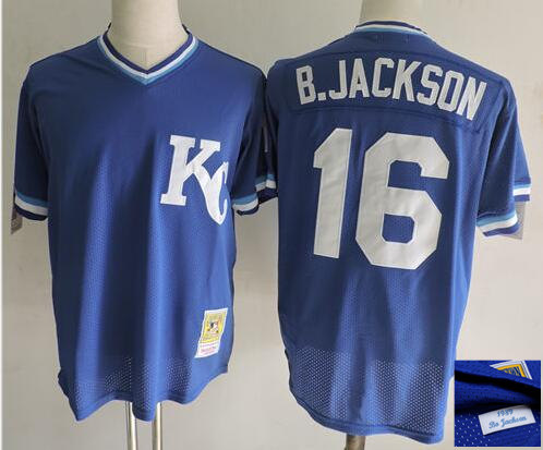 Men's Kansas City Royals #16 Bo Jackson Mitchell & Ness Royal Blue 1989 Authentic Cooperstown Collection Batting Mesh Practice Jersey