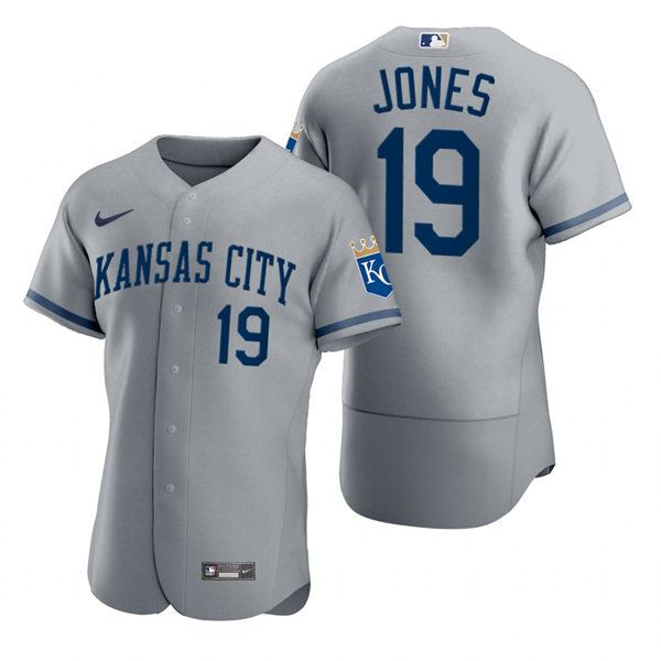 Men's Kansas City Royals #19 JaCoby Jones Nike 2022 Gray Road FlexBase Player Jersey