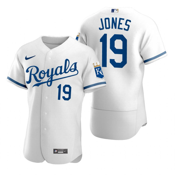 Men's Kansas City Royals #19 JaCoby Jones Nike 2022 Home White FlexBase Player Jersey