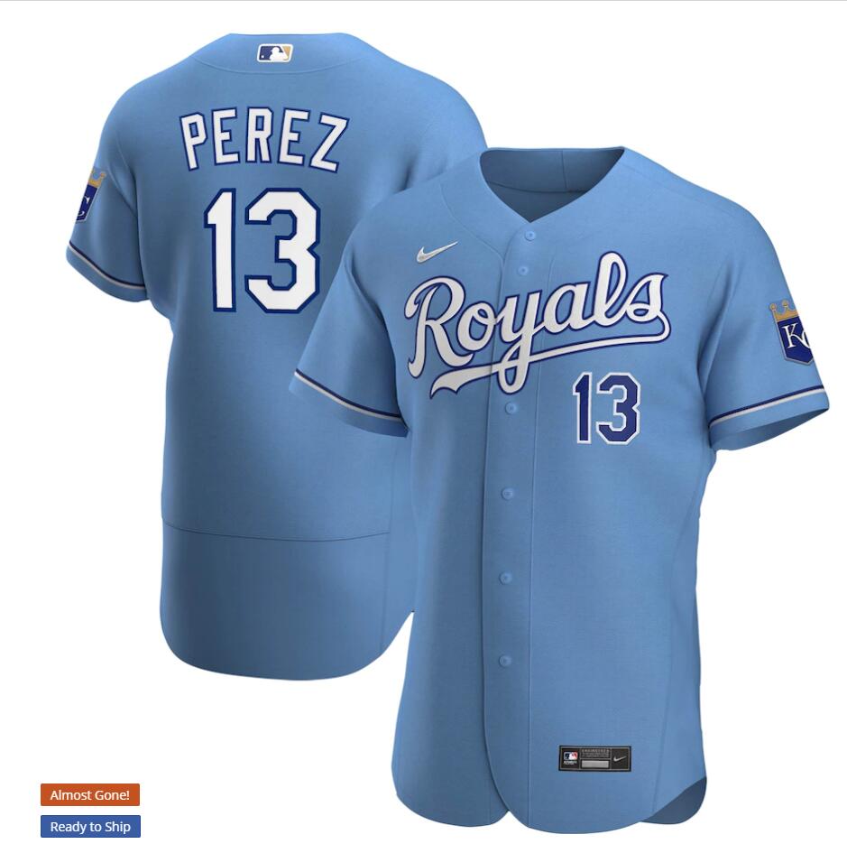 Men's Kansas City Royals #13 Salvador Perez Light Blue Stitched Nike MLB Flex Base Jersey