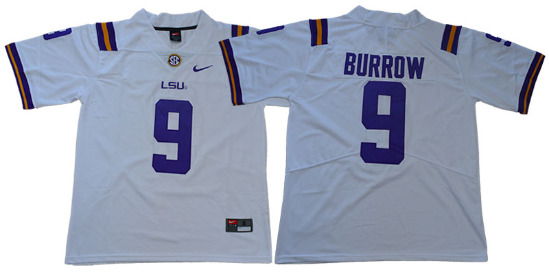 Youth LSU Tigers #9 Joe Burrow  White College Football Nike Game Jersey