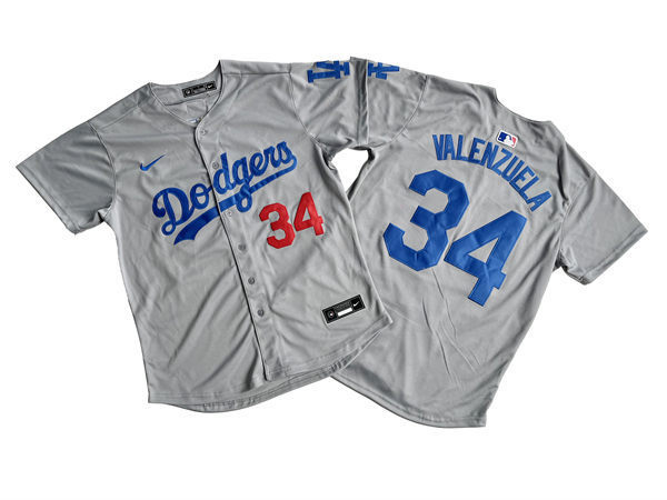 Mens Los Angeles Dodgers #34 Fernando Valenzuela Nike Grey Road Limited Jersey