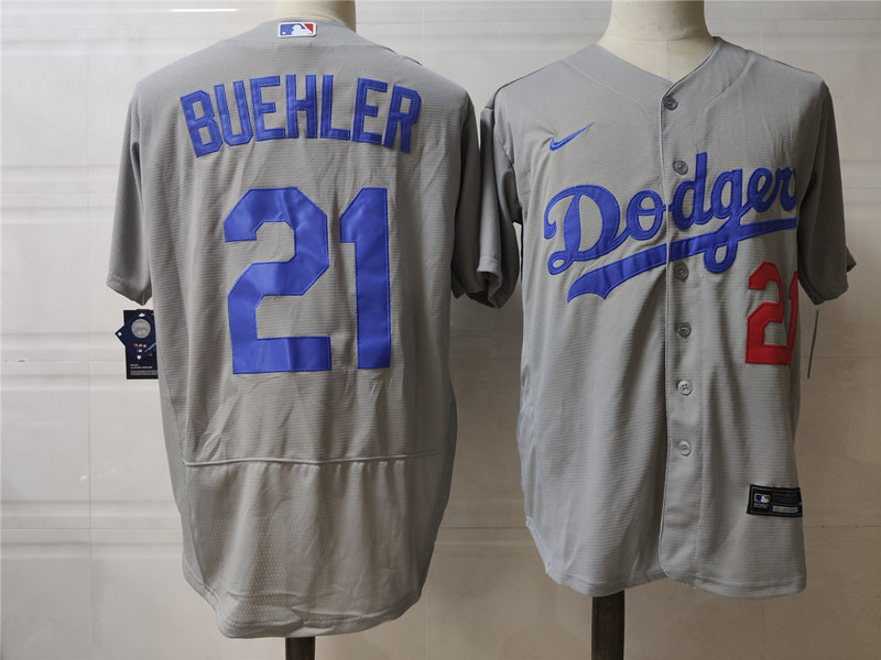Men's Los Angeles Dodgers # 21 Walker Buehler  Nike Grey Flex base Baseball Jersey