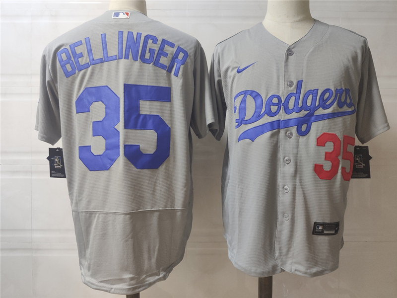 Men's Los Angeles Dodgers #35  Cody Bellinger Nike Grey Flex base Baseball Jersey