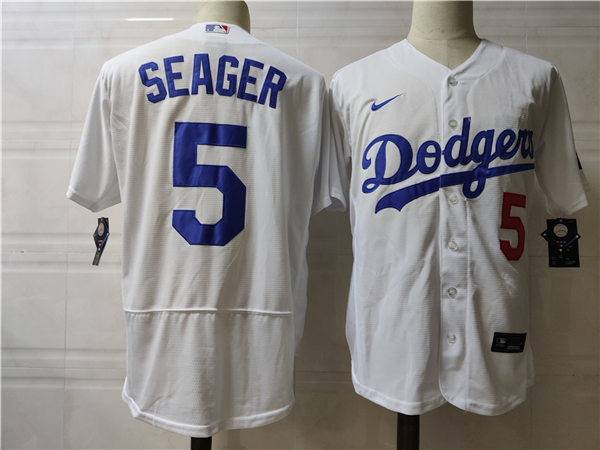 Mens Los Angeles Dodgers #5 Corey Seager Discount Nike White Home Flex base Jersey