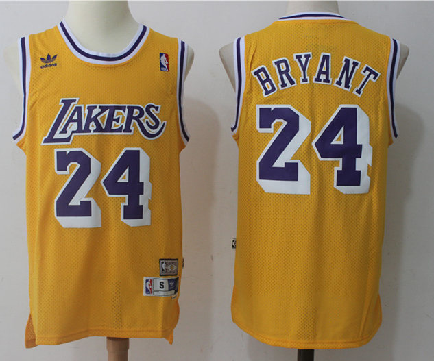 Men's Los Angeles Lakers #24 Kobe Bryant Yellow Swingman Throwback Jersey