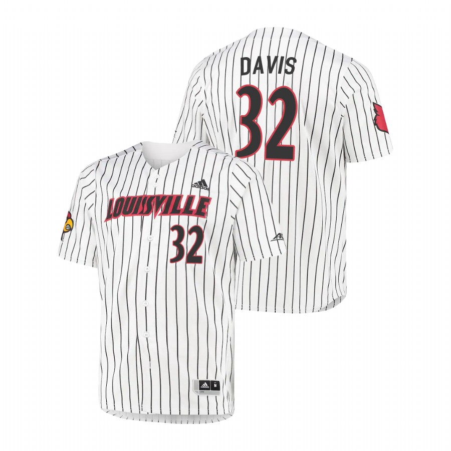Mens Louisville Cardinals #32 Henry Davis White Pinstripe Adidas College Baseball Jersey