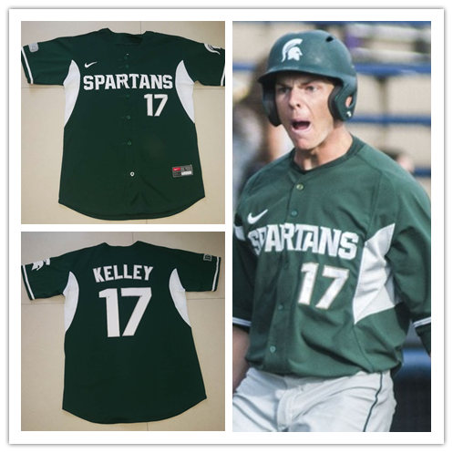 Men's Michigan State Spartans #17 Bryce Kelley Nike 2015-18 Green With White Baseball Jersey
