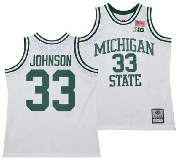 Men's Michigan State Spartans #33 Magic Johnson White 125th Basketball Anniversary 1990 Throwback Jersey