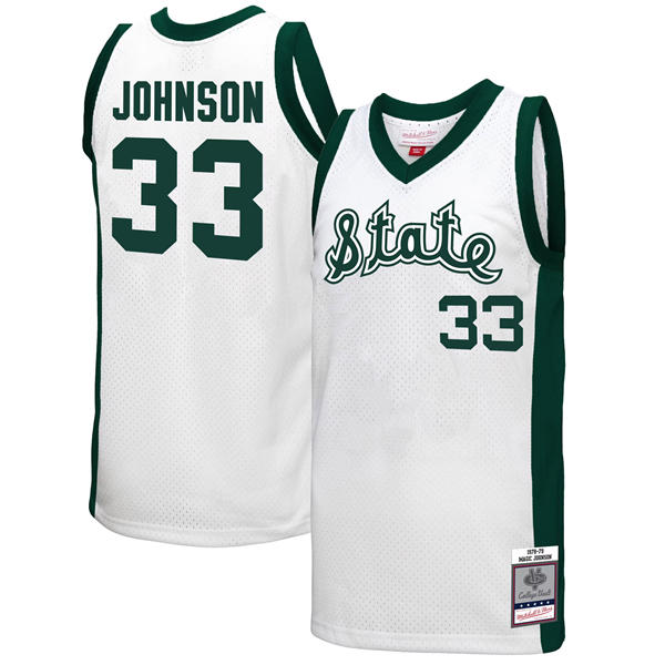 Men's Michigan State Spartans #33 Magic Johnson White 1978 Retro Throwback Jersey