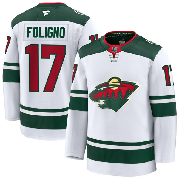 Mens Minnesota Wild #17 Marcus Foligno Fanatics Away White Premium Player Jersey