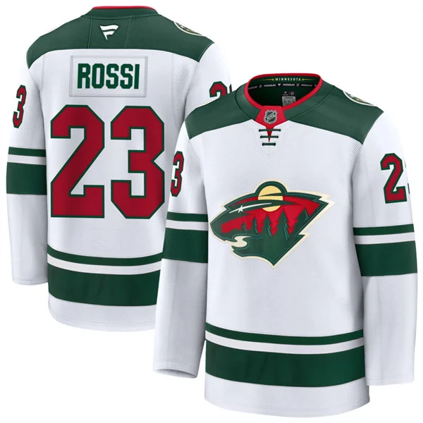 Men's Minnesota Wild #23 Marco Rossi Fanatics Away White Premium Player Jersey