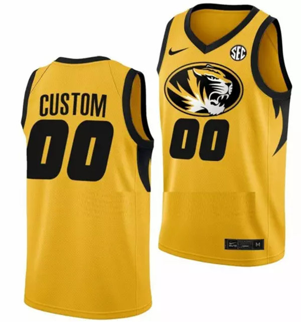 Men's Youth Missouri Tigers Custom 2020-21 Nike Gold Team Logo Basketball Jersey