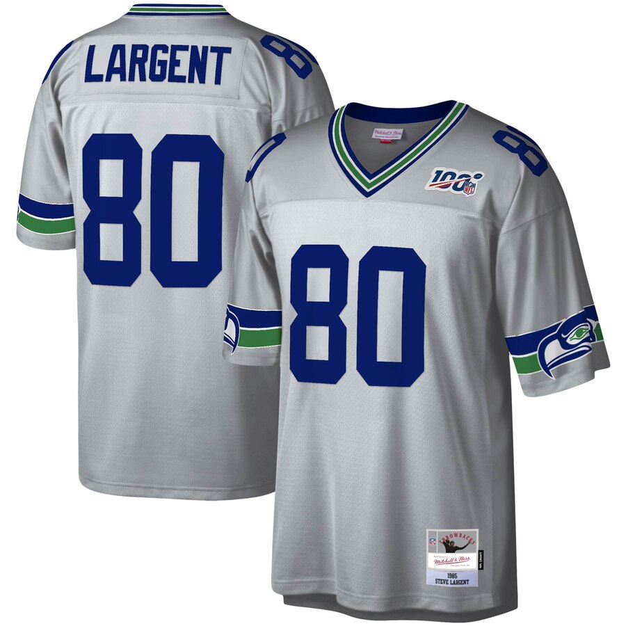 Mens Seattle Seahawks #80 Steve Largent Mitchell & Ness Platinum Throwbak Jersey