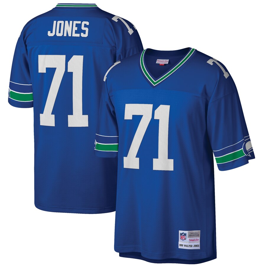 Mens Seattle Seahawks #71 Walter Jones Royal Mitchell & Ness Legacy Throwback Jersey