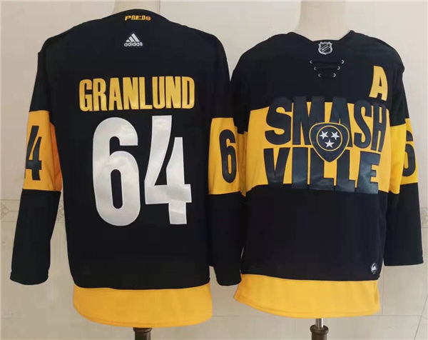 Men's Nashville Predators #64 Mikael Granlund Adidas Navy Stitched 2022 Stadium Series Jersey