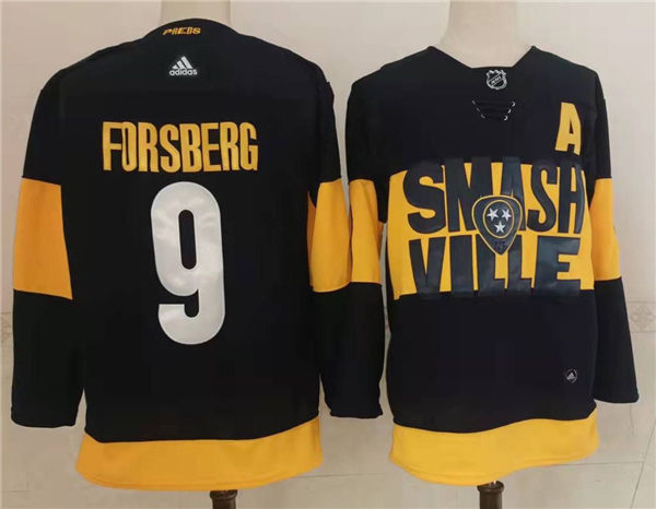 Men's Nashville Predators #9 Filip Forsberg Adidas Navy Stitched 2022 Stadium Series Jersey