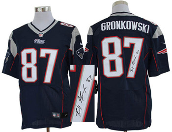 Men's New England Patriots #87 Rob Gronkowski Blue Nike Elite Signed Jersey