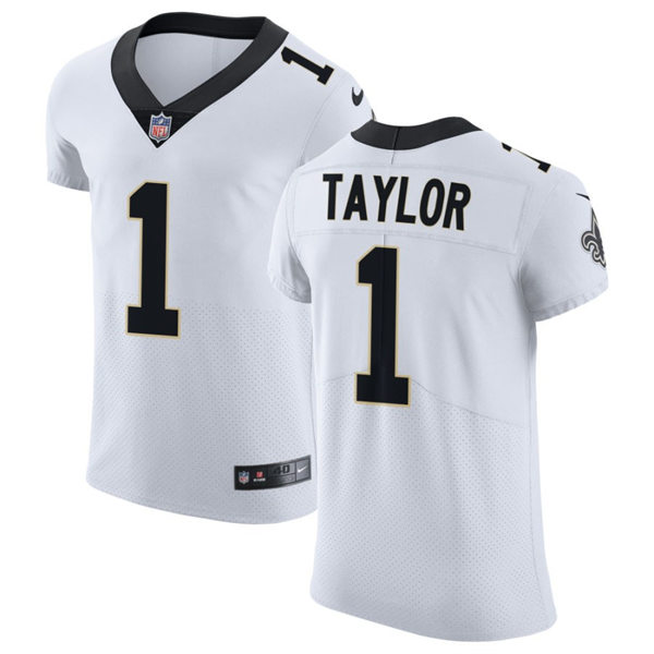 Men's New Orleans Saints #1 Alontae Taylor Nike White Away Vapor Limited Jersey