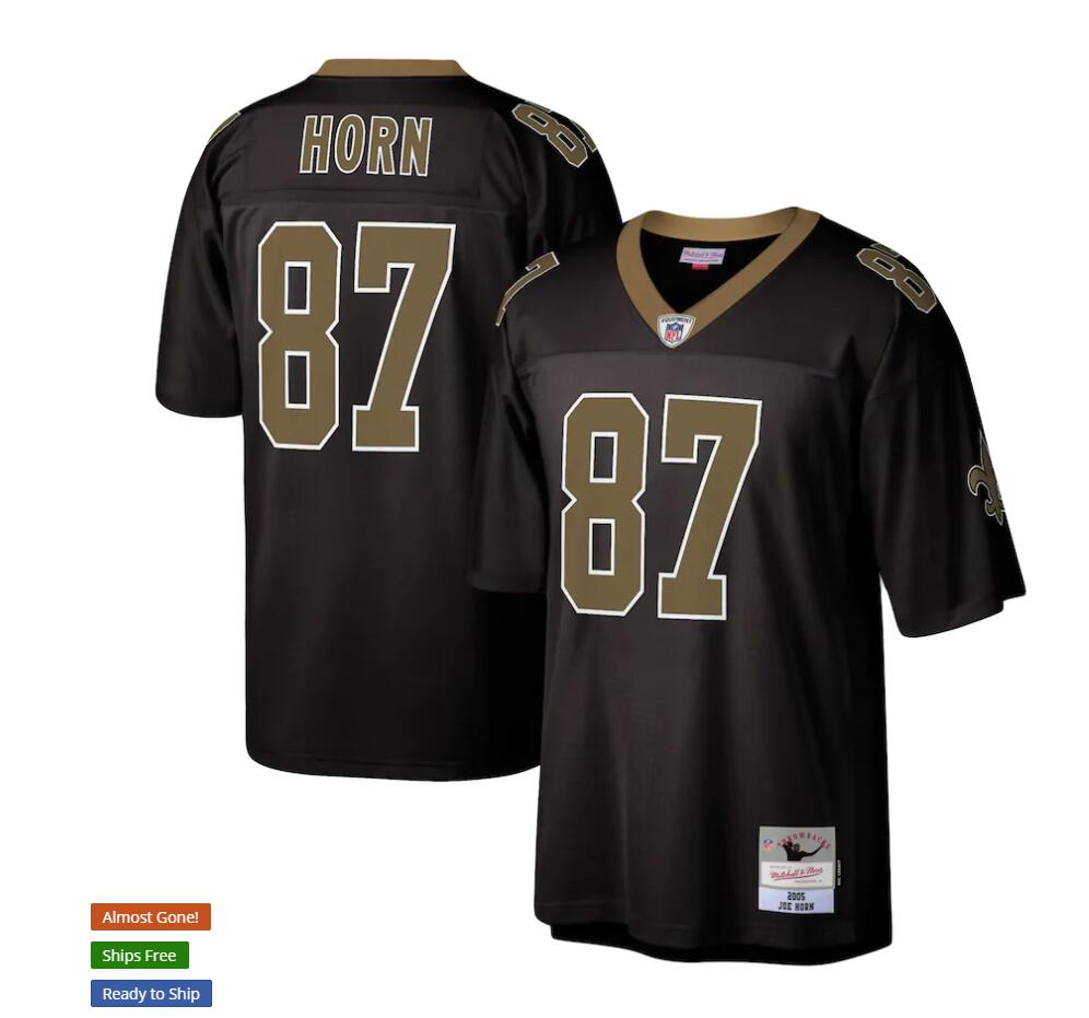 Men's New Orleans Saints #87 Joe Horn 2005 Mitchell & Ness Black Throwback Football Jersey